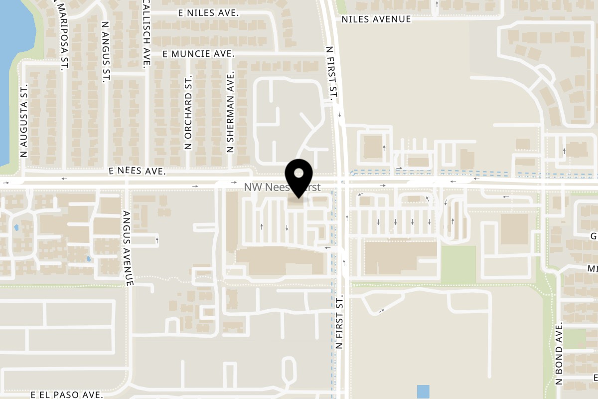 Map showing the location of Pizza House on 7797 N First St in Fresno